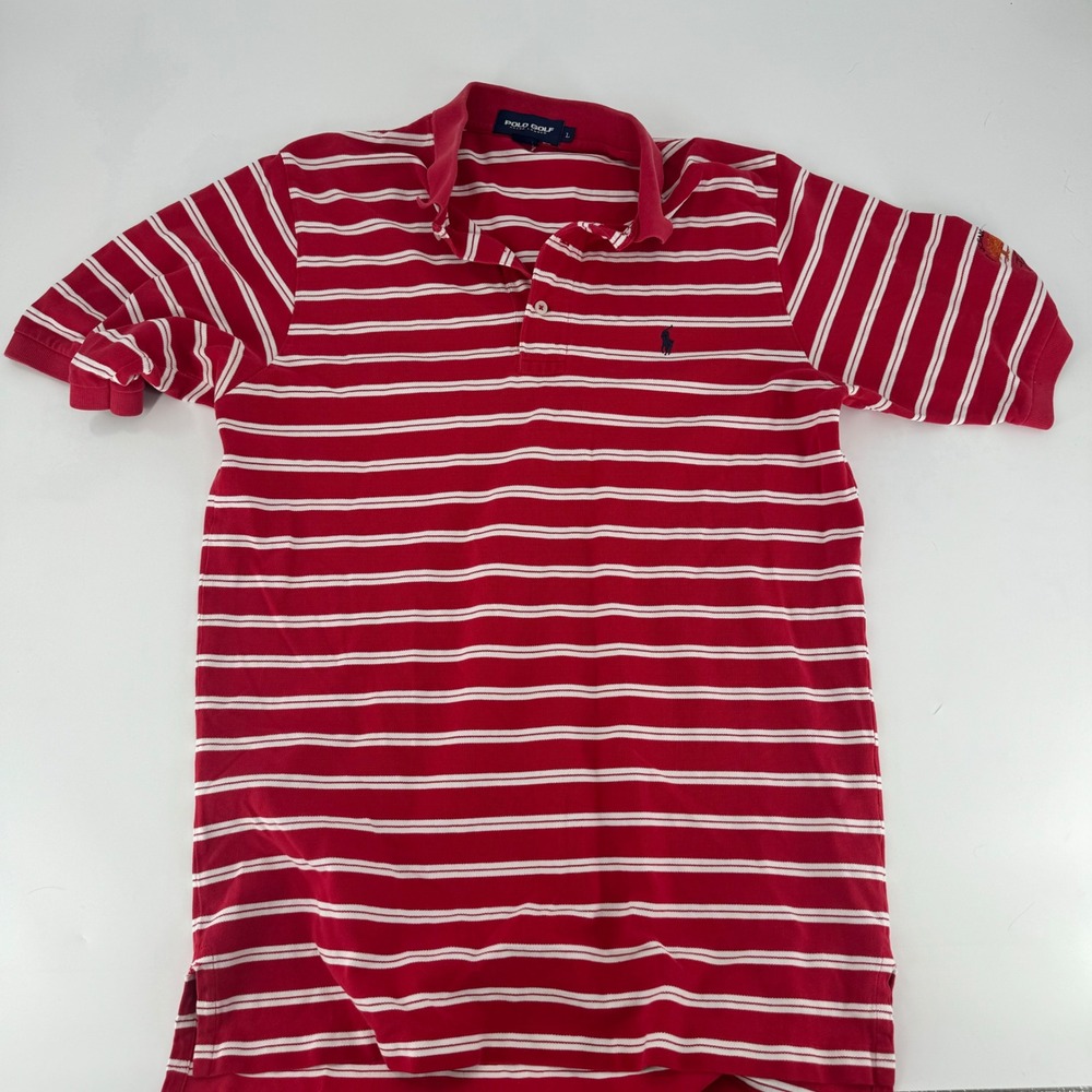 Polo Golf Ralph Lauren Mens Large Red White‎ Striped Kiawah Ocean Course Polo